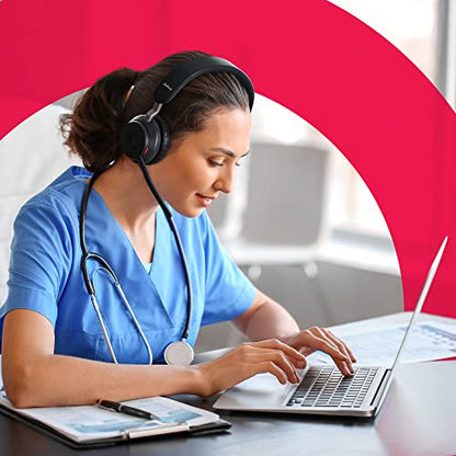 Jabra Evolve2 65 Wireless Headset USB Stereo MS w/Stand, Bluetooth Dongle, Compatible with Zoom, Webex, Skype, Smartphones, Tablets, PC/MAC, 26599-999-989, Global Teck Gold Support Plan Included - color: USB-A (Black), style: Evolve2 65 STEREO-STAND