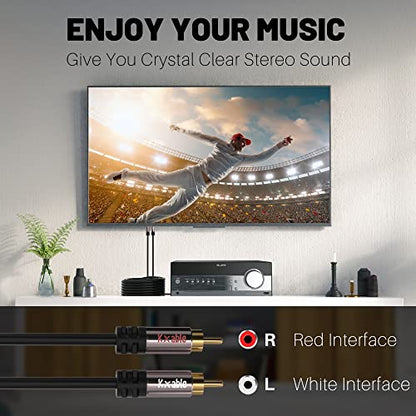 RCA Cable 125 FT, 2RCA Male to 2RCA Male Stereo Audio Cables, Dual Shielded Digital Analogue, 2 RCA Subwoofer Cord for Home Theater, HDTV, Amplifier, Hi-Fi System, Car Audio, Speaker, 23AWG OFC Core - size: 125 Feet