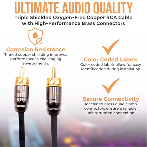 Elite Audio Pro Series | 3ft 2-Channel RCA Cable | OFC | Triple Shielded - color: 2-Channel, size: 3' (ft)