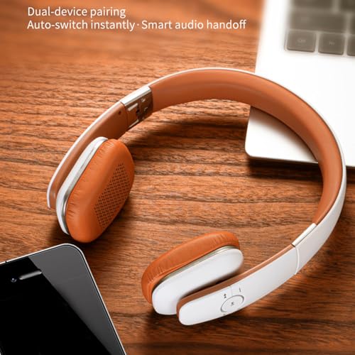 Wireless Headphones, Over Ear Headphones, Foldable Lightweight Stereo Headset, Ideal for Travel Smartphone Computer Laptop, Support Dual Device Simultaneously (White) - color: White