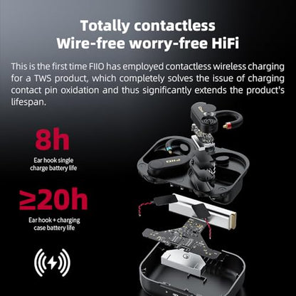 FiiO UTWS5 2025 True Wireless Bluetooth Earbuds Hook & Headphone Amp for IEMs, AK4332 DAC, Hi-Res 96kHz/24bit LDAC -MMCX/0.78 2pins Connector, 10-Band PEQ, 20H Battery Life (MMCX) | AK4332 DAC, 96kHz/24-bit LDAC, 10-band PEQ, 20-hour battery