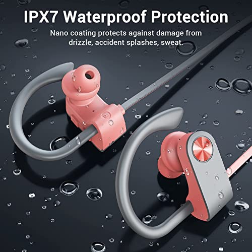 Bluetooth 5.3 Headphones, Wireless Sports In-Ear Earbuds IPX7 Waterproof | 16 Hours Playtime, Sweatproof Stereo Earphones with MIC, Noise Cancelling Headsets for Gym Running Workout, Clear Sound - color: Pink