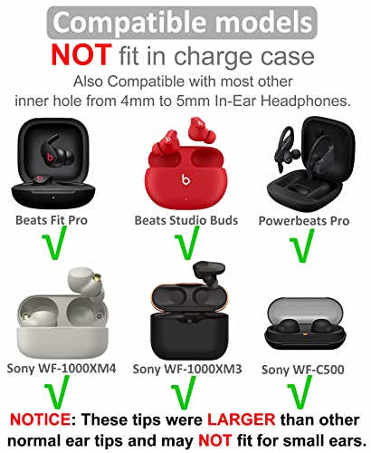 9 Pairs Compatible with Beats Studio Buds + / Fit Pro/WF-1000XM5 / WF-1000XM4 Triple Flange Ear Tips, Noise Reduce Silicone with 4mm Connector Hole Fit for Most 4mm - 5mm in-Ear Earphones - Black