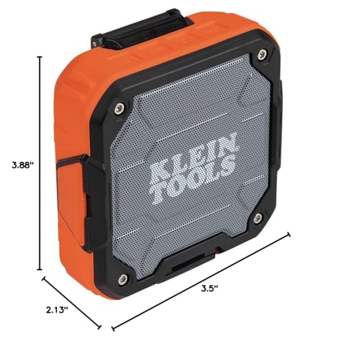 KLEIN TOOLS AEPJS2 Bluetooth Speaker with Magnetic Strip and Hook, Rechargeable, Wireless and Aux Capable, Hands Free Capable, 10 Hr Run Time, IP54 Dust and Water Resistant