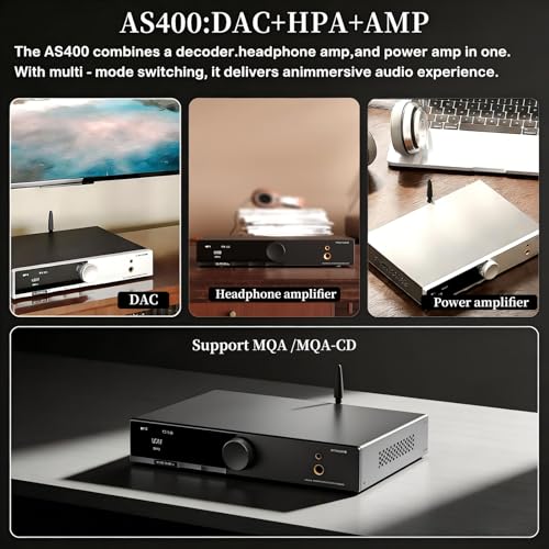 SMSL AS400 DAC Headphone Amplifier 165W×2 Class D Amplifier | 2.1 Channel Speaker/Subwoofer(Preamp) 6.35/4.4mm Headphone Output USB/Opt/Coax/HDMI ARC/RCA/Phono Input(Black)