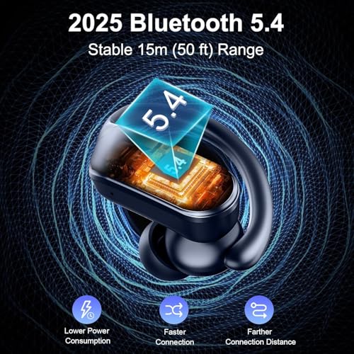 Wireless Earbuds, Sports Bluetooth 5.4 Headphones IPX8 Waterproof, 70H Over Ear Buds with Deep Bass Sound,4 ENC Noise Cancelling Mics, USB-C Fast Charging Earphones with Earhooks for Workout/Running - color: Deep Blue