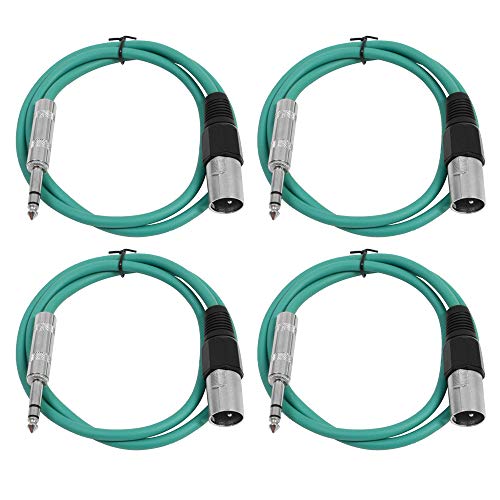 Seismic Audio - SATRXL-M2-4 Pack of 2 Foot 1/4 Inch TRS to XLR Male Patch Cables - Balanced - 2 Foot Patch Cord - Green and Green - color: Green and Green