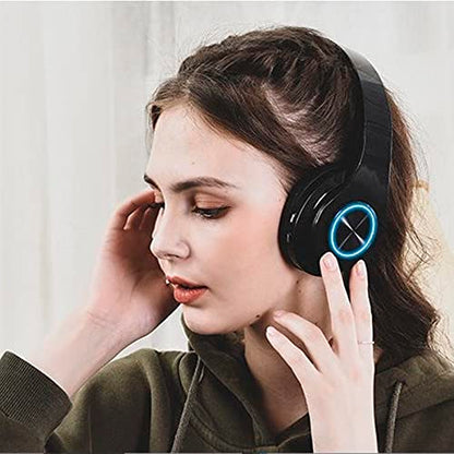 Kids Bluetooth Over Ear Headphones with LED Lights,Black | Built-in Mic, Bluetooth 5.0, Wired and Wireless Foldable Stereo Headphones for Classroom, Office, Tablet, Airplane,Travel - color: Black 2