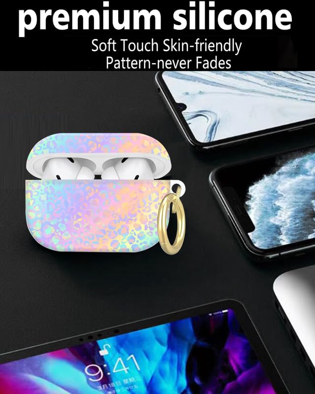 Compatible with AirPod Pro 2nd//1st Generation Case Cover with Key Chain,Full Protective Shockproof Wireless Headphone Case for Airpod Pro 2023/2022/2019(Leopard Print Gradient Background) - color: Leopard Print Gradient Background
