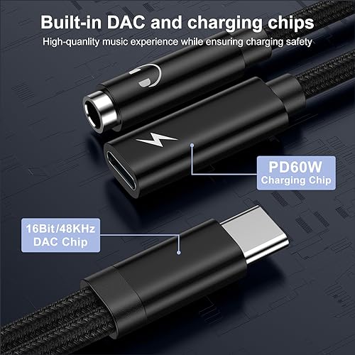 Samsung Galaxy S26 Headphone Adapter, 2 in 1 USB C to 3.5mm Aux Audio Cable | Aux Jack Adapter with 60W Fast Charging Dongle Cable for Galaxy S26 Ultra S25 A17 A56 A16 A15 iPhone 17 16 Pro Max Pixel 10a