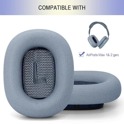 Ear Cushions Replacement for Apple AirPods Max 1 & 2- Cups Headphones Pads | Upgraded Earpads Covers Sweatproof Protein Leather Silicone Foam for Workout & Gym (Light Blue) - color: Light Blue