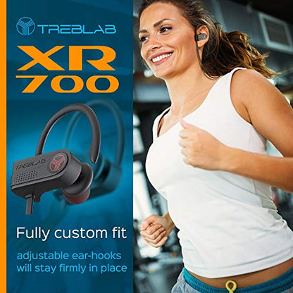 TREBLAB XR700 Wireless Earbuds - Bluetooth 5.0, IPX7 Waterproof | Noise Cancelling, Adjustable Earhooks, 9H Battery, Deep Bass, Mic - Sports Running Headphones for Workouts, Gym, Travel