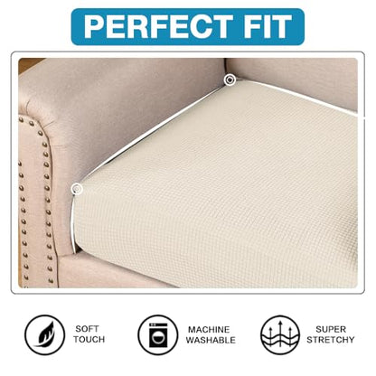 Flamingo P Super Stretch Couch Cushion Cover 1 Pack Individual Seat Slipcover with Elastic Bottom, Machine Washable Furniture Protector (1 Seat Cushion Cover, Cream) - color: Cream, size: 1 Seat Cushion Cover