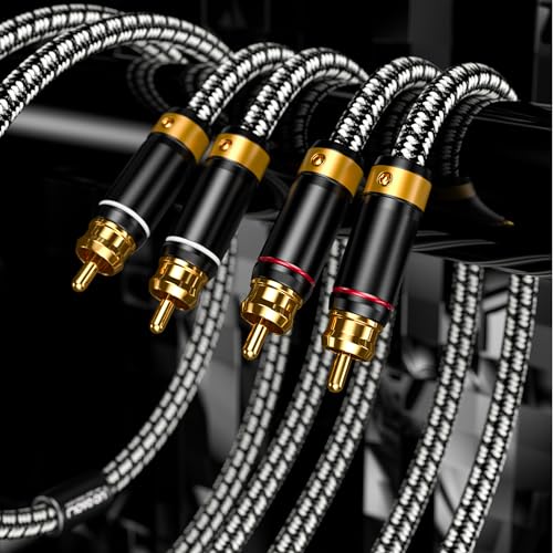 Audiophile RCA Cable 2.5FT(0.75M), 2 RCA Male to 2 RCA Male Braided HiFi System Silvered-Plated Copper core with Ferrite cores - size: 2.5 Feet
