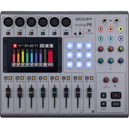 Zoom PodTrak P8 Portable Multitrack Podcast Recorder Bundle with 4X AA Batteries + Charger + Extreme PRO 64GB Memory Card + XLR Cable + Cleaning kit + 6 Pack Wire Straps + Diginerds USB Card Reader