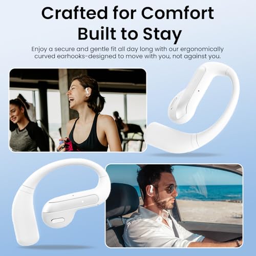 Piluyaa Open Ear Bluetooth 5.3 Earbuds, Wireless Headphones Sport Over Earphones Built-in Mic with Ear Hooks, 58H Playtime Ear Buds Fast Charging, IPX7 Waterproof for Running/Workout-White - color: WHITE