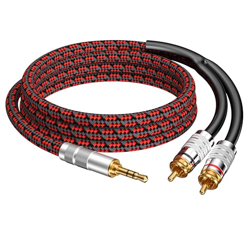 RCA to 3.5mm Cable 9.8FT, Aux RCA Male Audio Cable Jack Adapter Audiophile Gold Plated Braided Audio Y Cord for Smartphones,Tablets,Speakers,MP3,HDTV - size: 9.8FT, style: Straight 3.5mm to 2 RCA
