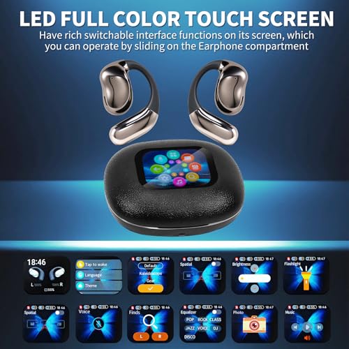 Open Ear Headphones with Touchscreen, Over Ear Bluetooth Earbuds, Black - color: Black