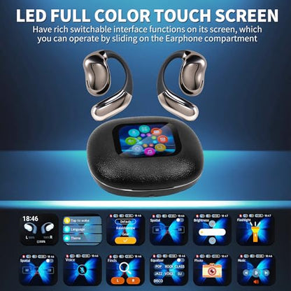 Open Ear Headphones with Touchscreen, Over Ear Bluetooth Earbuds, Black - color: Black