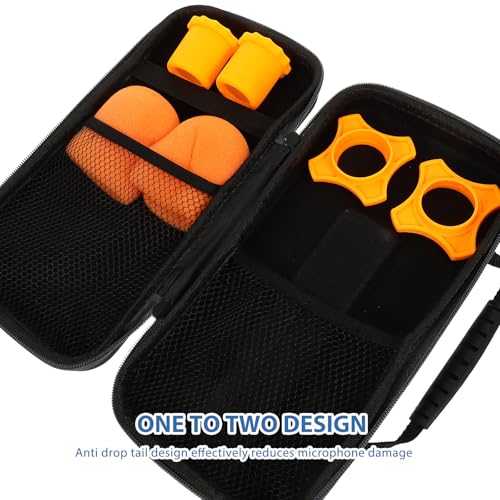 GALPADA Large-capacity Hard Microphone Carrying Bag with Zipper, Black Portable Mic Protective Case for Outdoor Travel, Includes Orange Anti-slip Foam Rings and Shockproof Tail Covers