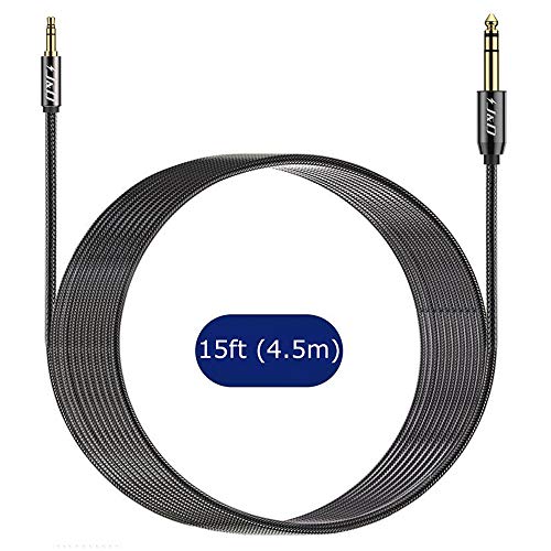 J&D 3.5mm to 6.35mm Stereo Audio Cable, Gold Plated 3.5mm 1/8 inch Male TRS to 6.35mm 1/4 inch Male TRS Copper Shell Cable, Nylon Braid for Smartphone, Amplifiers, 15 Feet - size: 15 ft