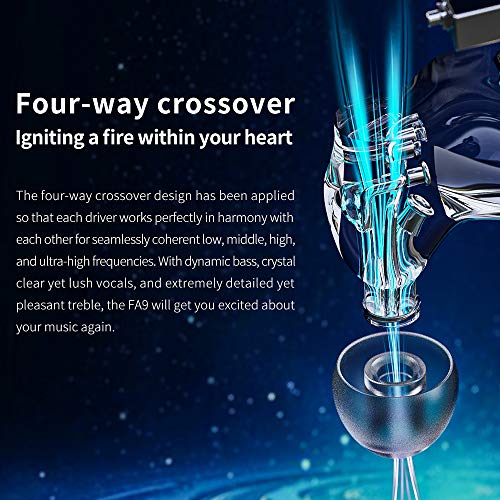 FiiO FA9 Earphone Wired Headphones in-Ear HiFi 6BA with Detachable MMCX monocrystalline Silver-Plated Copper Cable DLP Hi-Res for Smartphones/PC/Laptop/Tablet (Clear)
