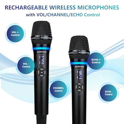 Dual Wireless Microphones Rechargeable, UHF Metal Wireless Mic System Cordless Microphone Professional with Echo VOL Channel Control for Karaoke Singing Church Events - style: WM-2 C