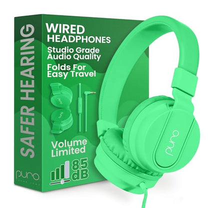 Puro Sound Labs - Kids Headphones, Volume-Limiting 85dB, PuroBasic, Green | Adjustable, Safer & Comfortable Headphones for Kids – Compatible with PCs, Smartphones & Tablets, Ideal for School & Travel - color: Green