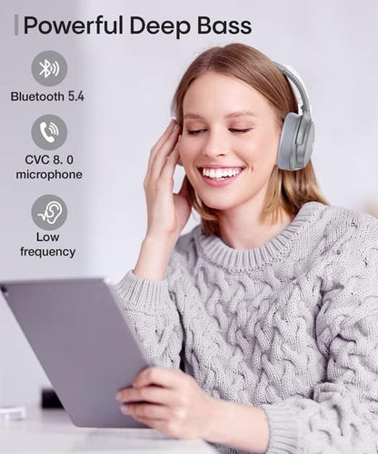 INFURTURE H1 Active Noise Cancelling Bluetooth Headphone Over Ear Deep Bass | Comfortable, Hi-Fi Stereo, 90H Playtime, Low Latency, Foldable Lightweight for Travel, Office, Sport Running - White - color: Silver