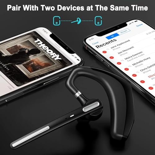 Bluetooth Earpiece Wireless with Mic Mute 100 Hours Work time Black | Ultralight Business Earphone for Driving/Trucker/Office Compatible with Cell Phones and PC