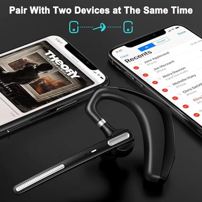 Bluetooth Earpiece Wireless with Mic Mute 100 Hours Work time Black | Ultralight Business Earphone for Driving/Trucker/Office Compatible with Cell Phones and PC