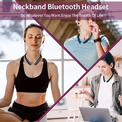 Bluetooth Headphones Retractable, Wireless Earbuds Neckband IPX5 Sweatproof, Bluetooth Headset with Microphone Vibration Call, Stereo Noise Cancelling Earphones (Black Blue) - color: black blue