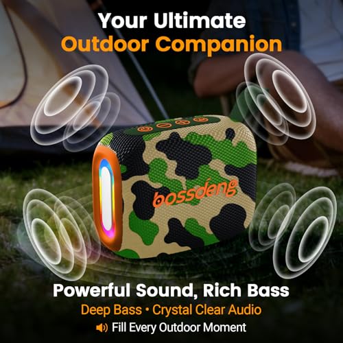 Waterproof Portable Bluetooth Speaker, Lights & Strap, Camoouflage | Compact Wireless Outdoor Speaker, 10H Playtime, Bluetooth 5.3 Stable Connection IPX5 for Beach, Camping, Travel and Shower - color: camoouflage