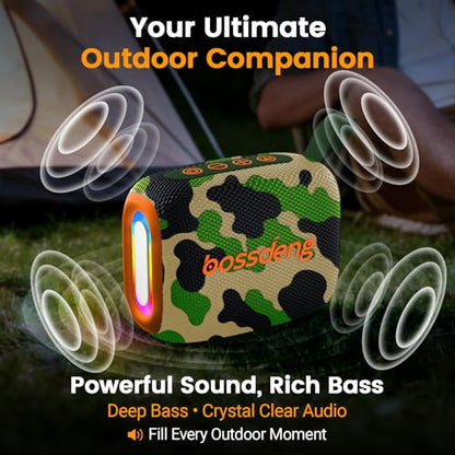 Waterproof Portable Bluetooth Speaker, Lights & Strap, Camoouflage | Compact Wireless Outdoor Speaker, 10H Playtime, Bluetooth 5.3 Stable Connection IPX5 for Beach, Camping, Travel and Shower - color: camoouflage