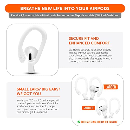 WC HookZ - Patented Upgraded Over Ear Hooks for AirPods Pro 1, 2 & AirPods 1, 2 & 3- Two Size Pairs Included in Package, Unique Left & Right Hook, Made by Wicked Cushions | Winter White - color: White