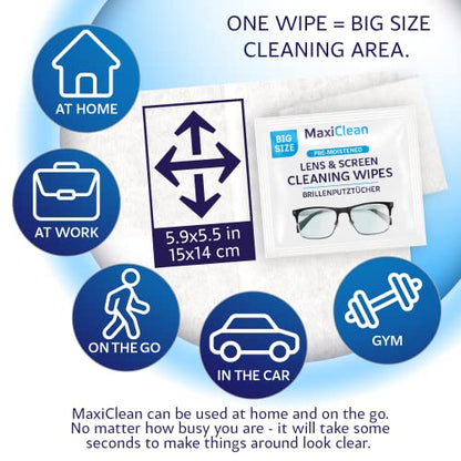 Glasses Wipes Lens Cleaner - Lens Wipes for Eyeglasses - 600 Pre-moistened Individually Wrapped Wipes for Eye Glasses, Electronics, Phone, Computer, Laptop Screen - Camera Lens Cleaner - Made in EU - size: 600 Count (Pack of 1)