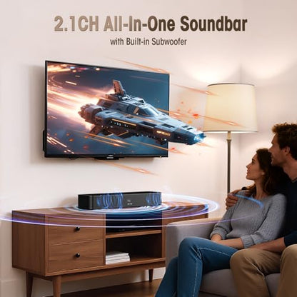 BESTISAN 2.1ch Sound Bar with Built-in Subwoofer, 120W Peak Power, HDMI ARC/Opt/AUX/USB/Bluetooth 5.3, 3 EQ Modes & Volume Boost, 16.5" All-in-One for TV/PC/Gaming/Projector - size: 16.5 inch