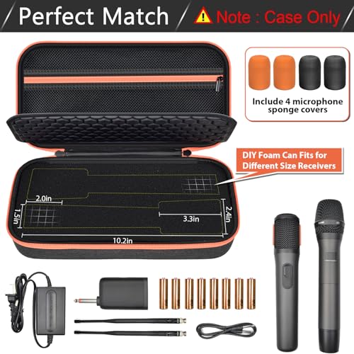 ANKHOH Wireless Microphone Case for JBL Wireless Two Microphone System | Dual Microphone Slots, 2 Foam Covers, Receiver & Cable Storage, Hard Shell, Case Only, For Karaoke Parties & Events, Black - style: Simple