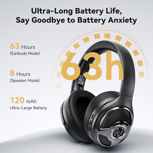 Bluetooth Over Ear Headphones Noise Cancelling 63H Long Playtime Foldable | 3 in 1 Over Ear Bluetooth Headphones Speaker with TF Card 6.0 Bluetooth 3D HiFi Stereo Sound for Music/Gaming/Outdoor Travel
