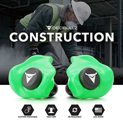 Decibullz - Custom Molded Earplugs, 31dB Highest NRR, Comfortable Hearing Protection for Shooting, Travel, Swimming, Work and Concerts (Green) - color: Green