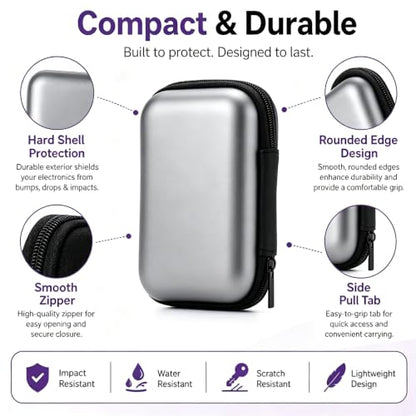 Headphone Case Hard Edge Zipper Bag Compact Portable Headset Storage Bag for Wireless,Headphones Earbuds Cables Charging Cable Travel Waterproof Commuting Home - color: Slivery