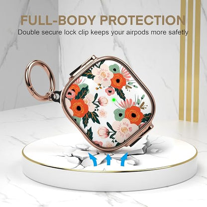 for AirPods 4 Case with Safety Lock, Magsafe Compatible, Red Flower | Double Secure Lock,Drop Protection,Two-Piece Design,with Gold Keychain, Anti Lost, Dustproof, Cute AirPod 4 Case - color: Pink + Red, size: AirPods 4 Case