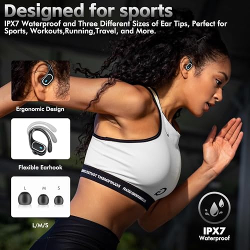 Wireless Earbuds Bluetooth Headphones 80Hrs Playtime Ear Buds IPX7 Waterproof Sports Earphones Wireless Charging Case Over-Ear Earhooks Headest (Black)