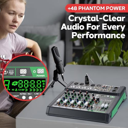 Pyle 8 Channel Audio Mixer - 4 XLR Combo Mic Inputs, Bluetooth Studio Mixer/DJ Controller with DSP Digital Effects, USB-A In with MP3 Player, PC Recording, LED Level Meter, Smooth Dials and Faders - style: 8 Channel