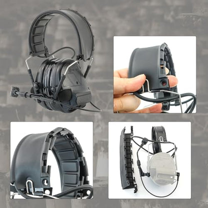 Tactical Headset Hearing Protection Sound Pickup Earmuff+U94 PTT+Detachable 7.0mm Cable for Airsoft Sports-HC5PRO (Black) - color: Black