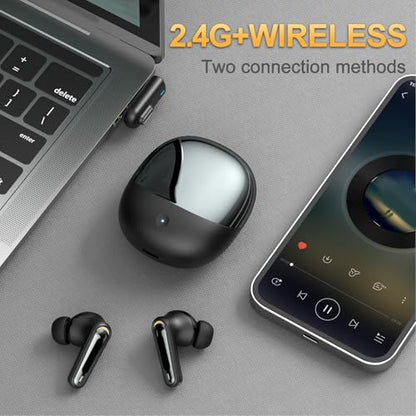 Diyeeni Wireless Gaming Earbuds, Low Latency 2.4GHz Bluetooth 5.4 Dual Mode with ENC Mic USB C Dongle, for Phone Tablet Laptop PC VR Game Console (Black) - color: Black