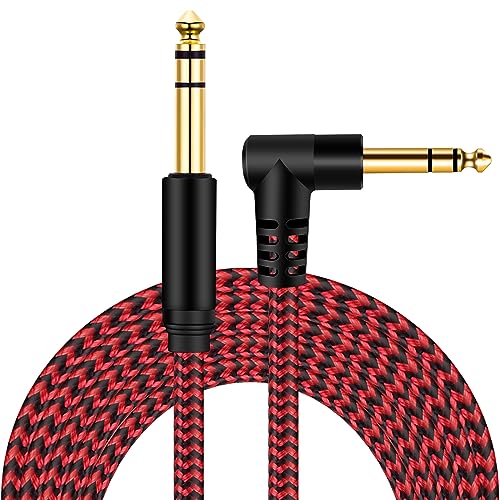 1/4 Inch TRS Instrument Cable 33Ft, 6.35mm TRS to 6.35mm TRS Stereo Audio Cable Male to Male Right-Angle-to-Straight for Electric Guitar, Bass, Keyboard,Mixer,Amplifier,Speaker,Equalizer.…red - color: Red, size: 33Ft