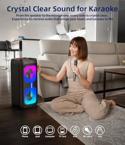 Karaoke Machine Portable Outdoor Speaker with 2 Wireless Microphones