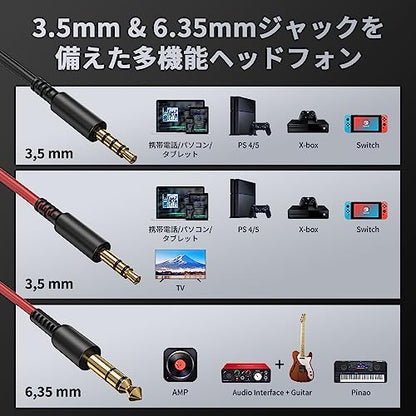 OneOdio Pro 10 Over-Ear Headphones Wired 50mm Driver 6.35 & 3.5mm Jack DJ Monitor Headphones Recording Mixing Studio Monitoring Guitar Podcast Cell Phone PC MP3/4 Black