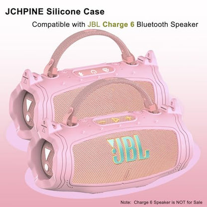 JCHPINE Silicone Cover and Carrying Case for JBL Charge 6 Bluetooth Speaker | Accessories for JBL Charge 6 AI Sound Bluetooth Speaker Protective Cases with Shoulder Strap (Pink) - color: Pink